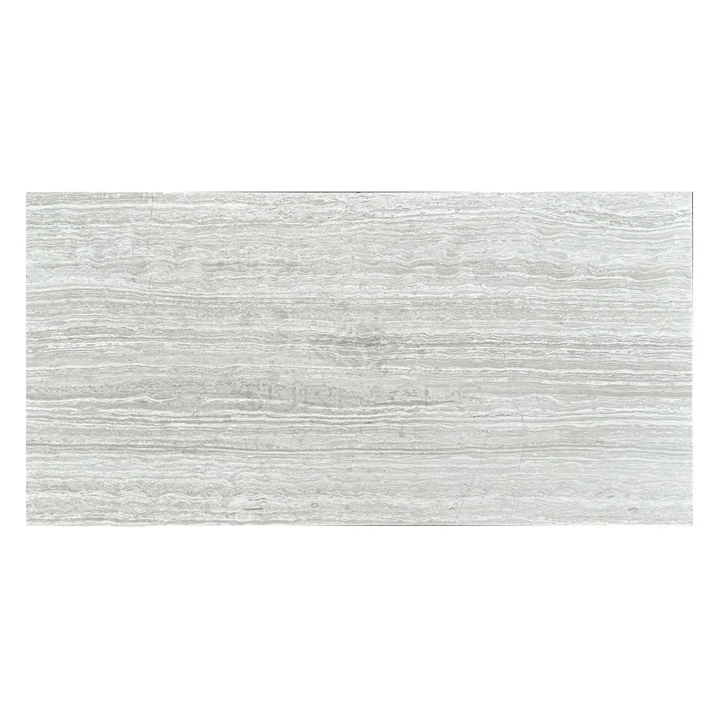 Rectangular gray travertine tile in Haisa Light White Wood 3X6 Limestone Honed design