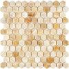 Honeycomb patterned tile sheet of Honey Onyx Giallo Crystal 1 inch Hexagon Mosaic Marble Tile