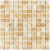 Beige and brown mosaic tile sheet of Honey Onyx Giallo Crystal 1X1 Polished Marble Tile