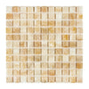 Square mosaic tile sheet of Honey Onyx Giallo Crystal 1X1 polished marble tile