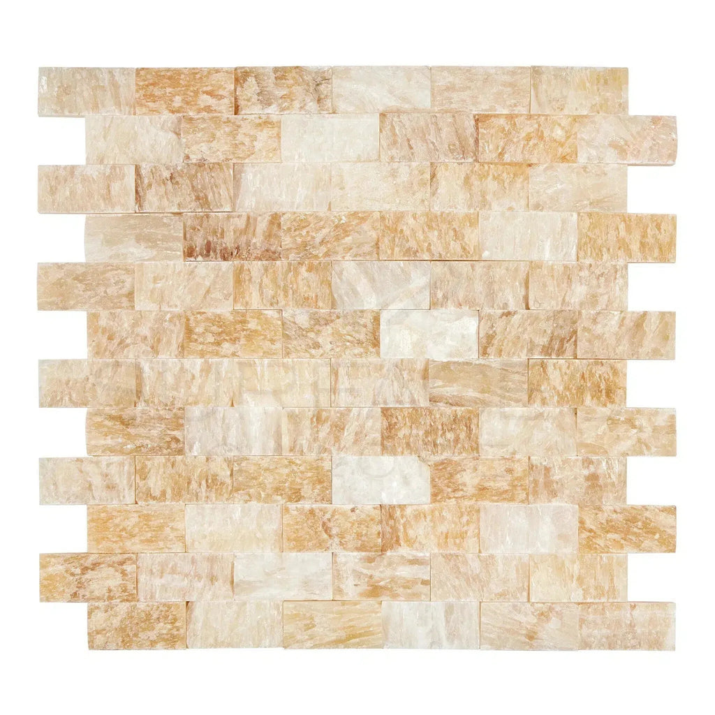 Beige and white brick-patterned Honey Onyx Giallo Crystal marble tile mosaic