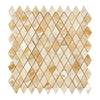 Diamond-patterned beige mosaic tile sheet from Honey Onyx Giallo Crystal collection