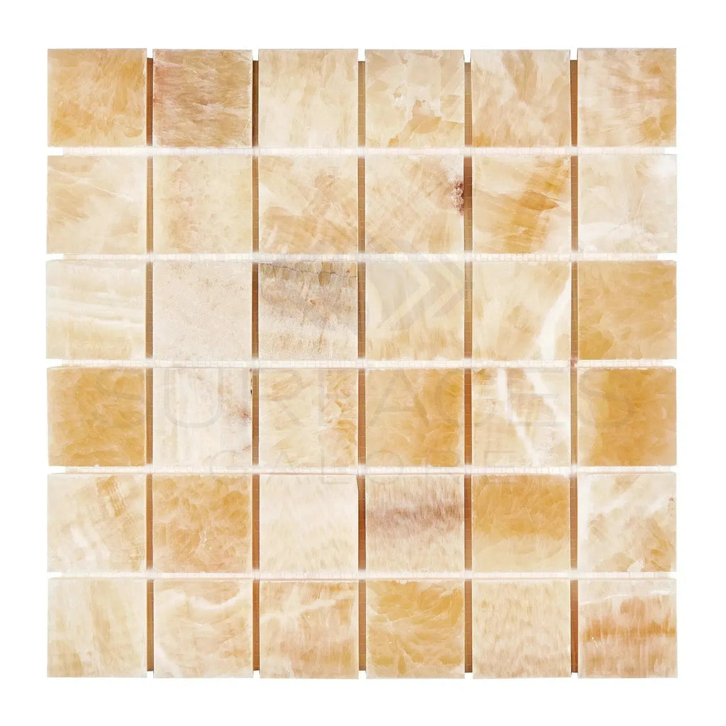 Square Honey Onyx mosaic tile in Honey Onyx Giallo Crystal 2X2 polished marble design