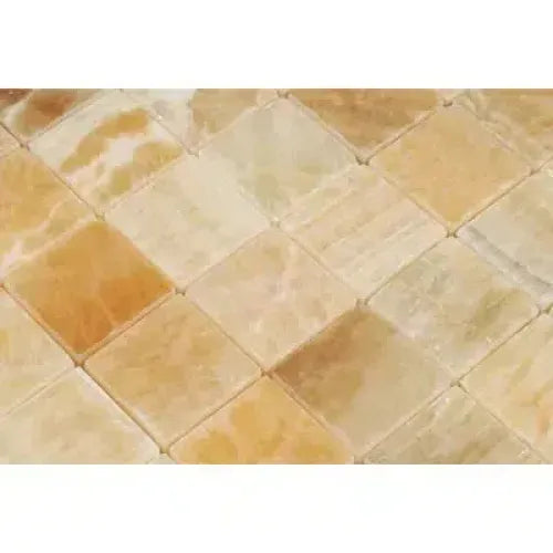 Tiled Honey Onyx mosaic in Honey Onyx Giallo Crystal 2X2 Polished Marble Tile