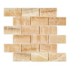 Beige brick-patterned mosaic tile in Honey Onyx Giallo Crystal 2X4 polished marble