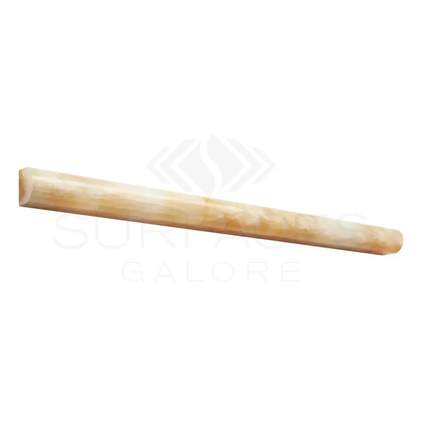 Beige marble pencil trim featured in Honey Onyx Giallo Crystal polished bullnose liner