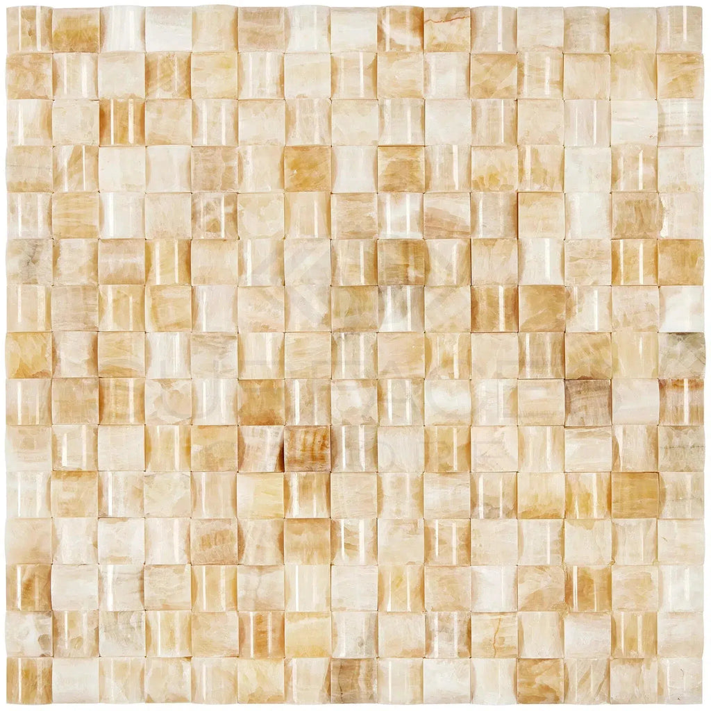 Beige and white mosaic tile pattern in Honey Onyx Giallo Crystal marble design