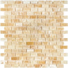 Beige brick mosaic tile in Honey Onyx Giallo Crystal mini-brick design