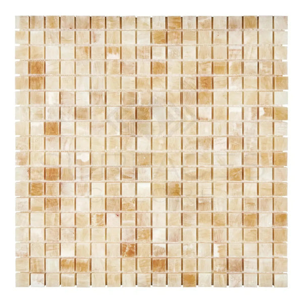 Beige and brown mosaic tile sheet for Honey Onyx Giallo Crystal 5/8X5/8 Marble Tile