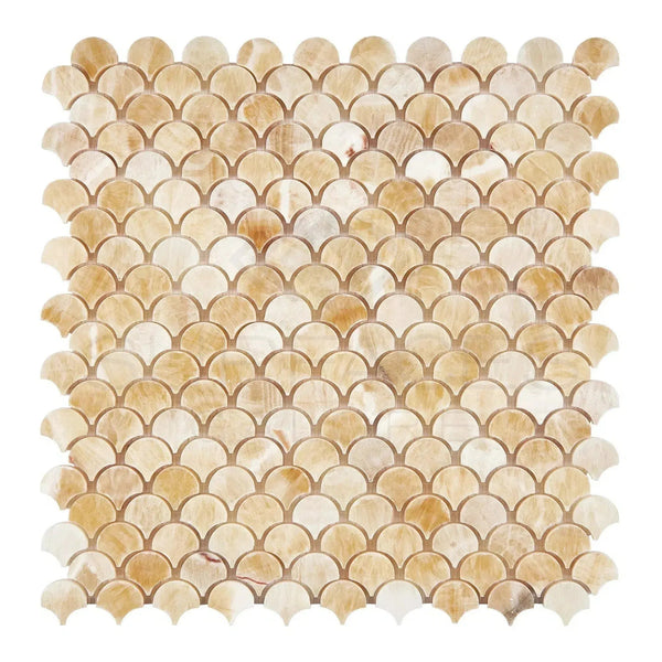 Beige scallop tile mosaic in Honey Onyx Giallo Crystal Raindrop Marble Tile Polished