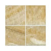 Four beige Honey Onyx Giallo Crystal Marble 18X18 polished tiles arranged decoratively