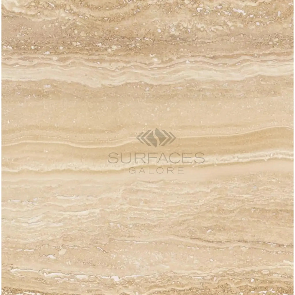 Ivory Light Travertine 12X12 Vein-Cut Filled and Polished Beige Tile Display