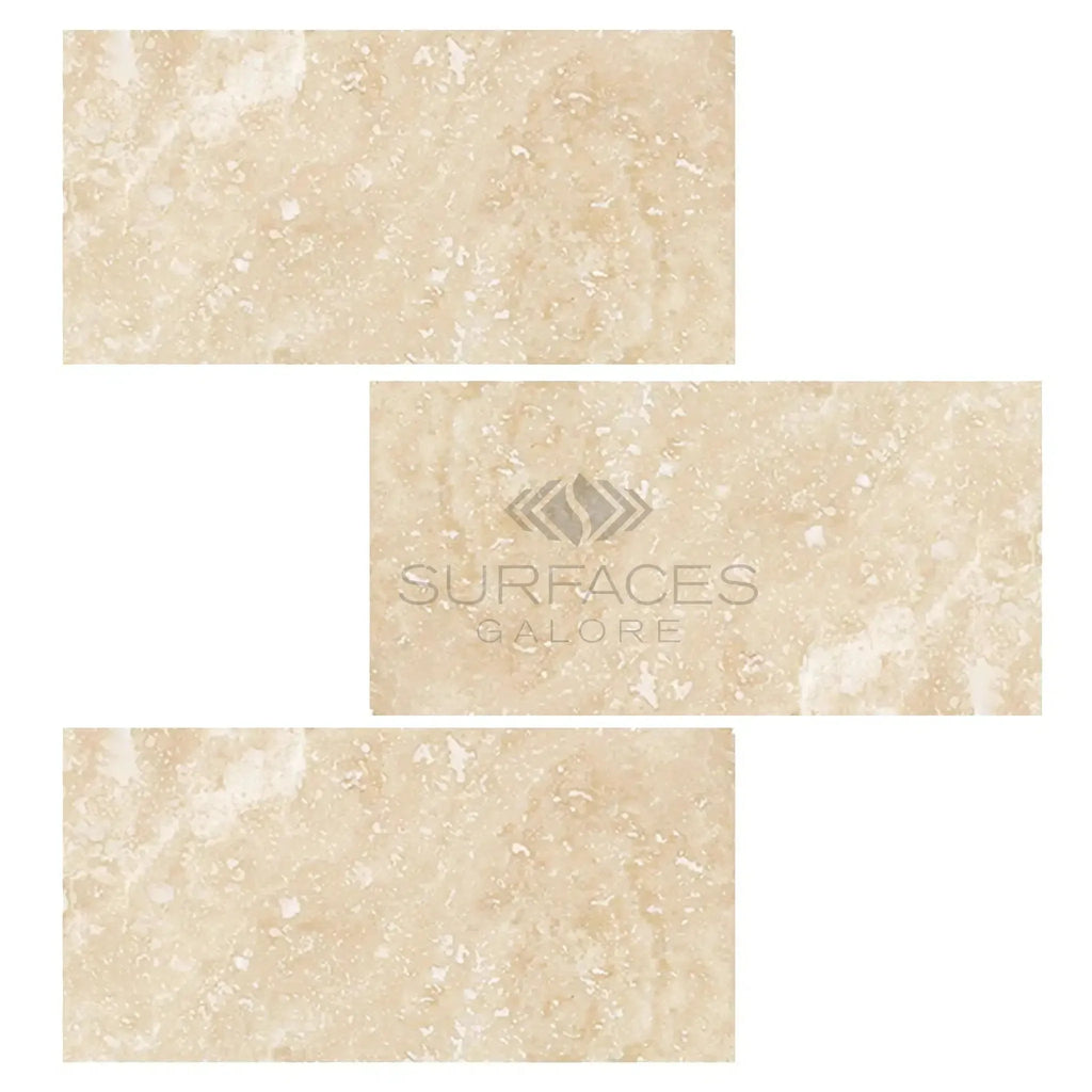 Beige travertine tiles from Ivory Light Travertine 12X24 Cross-Cut Filled and Honed