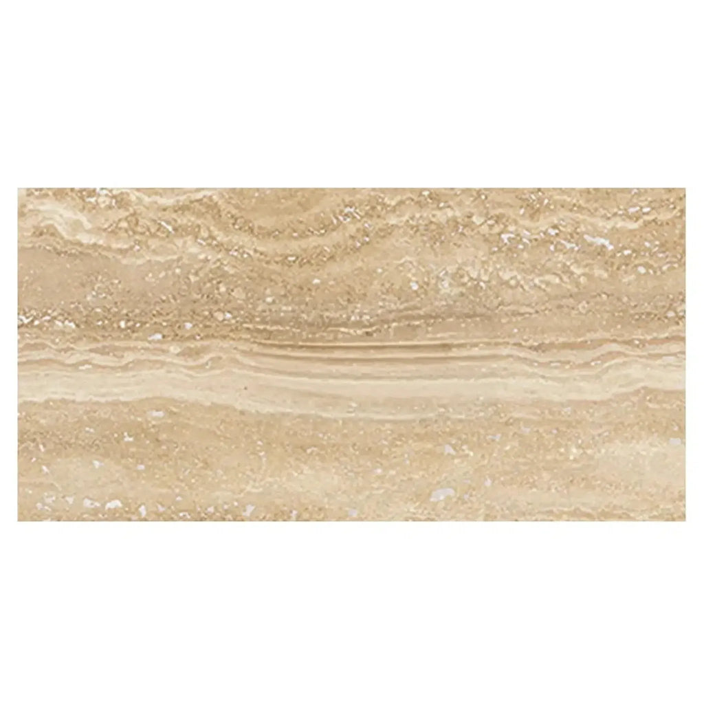 Beige Travertine tile in Ivory Light 12X24 Vein-Cut Filled and Polished finish