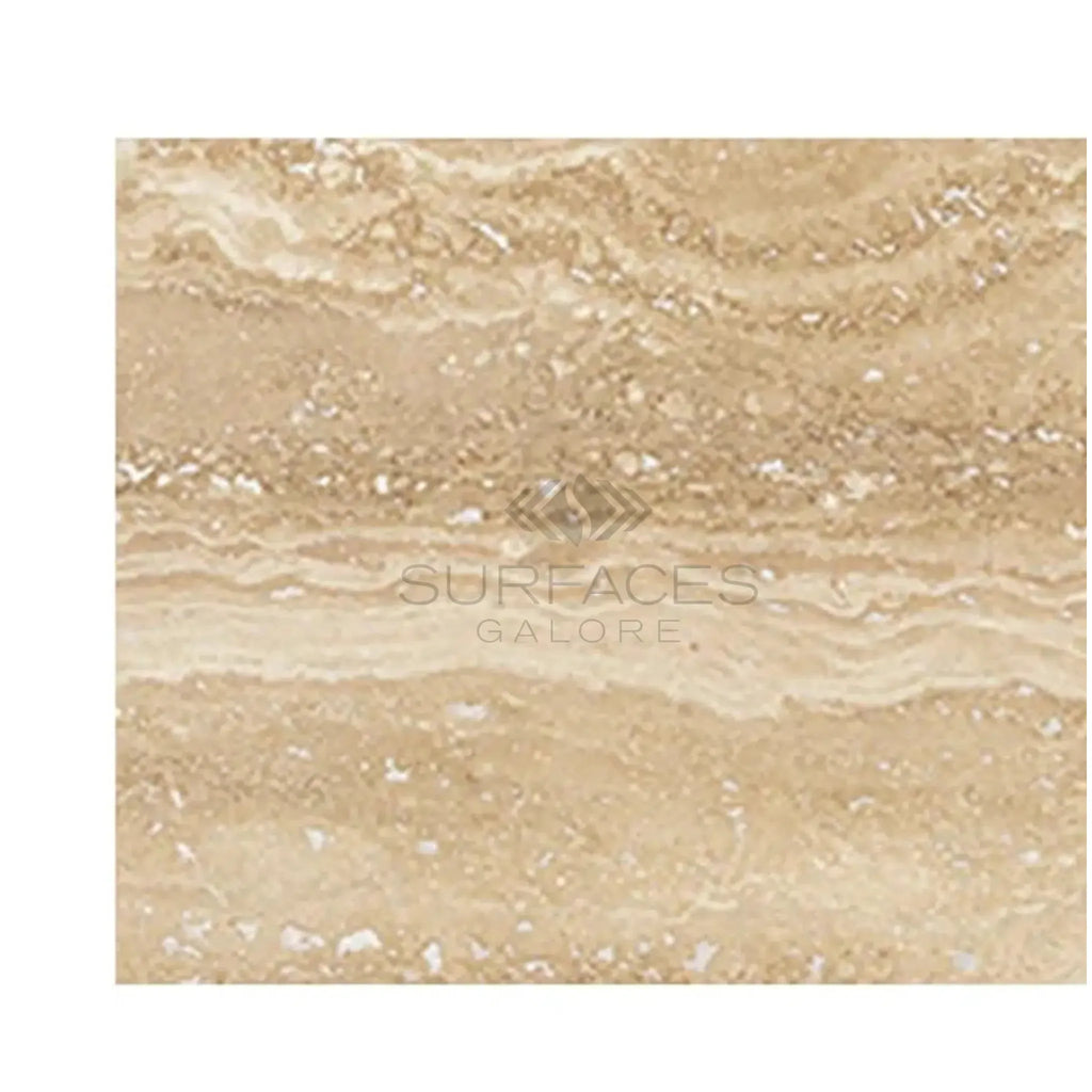 Ivory Light Travertine 12X24 Vein-Cut Filled and Polished Beige Tile Display