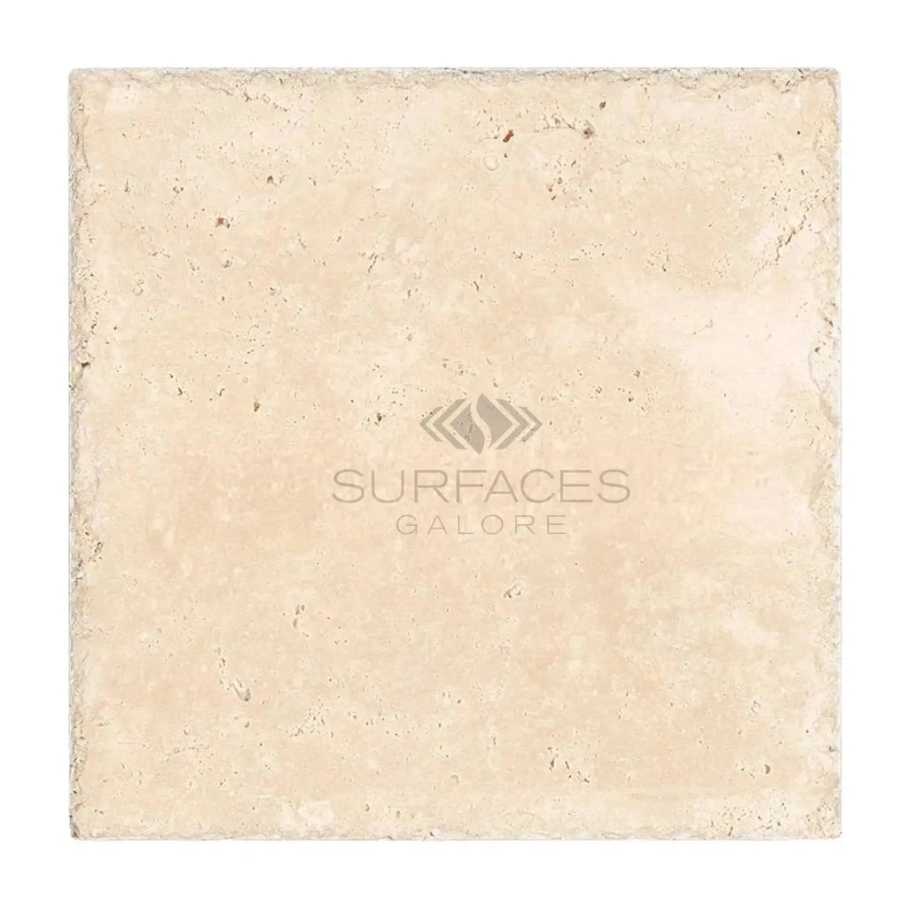 Ivory Light Travertine 16X16 Cross-Cut Unfilled Brushed and Chiseled Square Tile