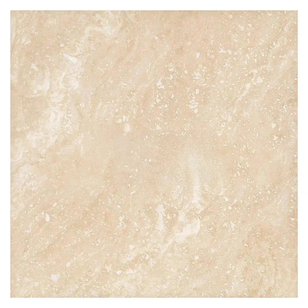 Beige marble tile showcased in Ivory Light Travertine 18X18 Cross-Cut Filled and Honed