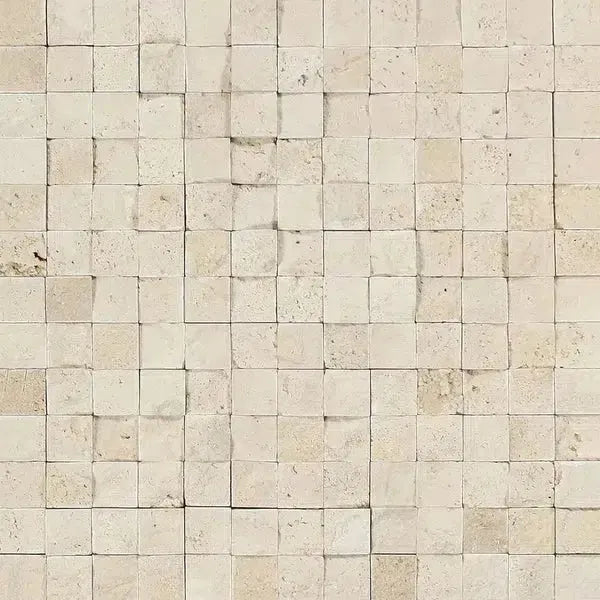 Beige stone mosaic tile from Ivory Light Travertine 1X1 Mosaic Split-Faced collection