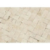 Textured beige stone tile pattern of Ivory Light Travertine 1X1 Mosaic Split-Faced