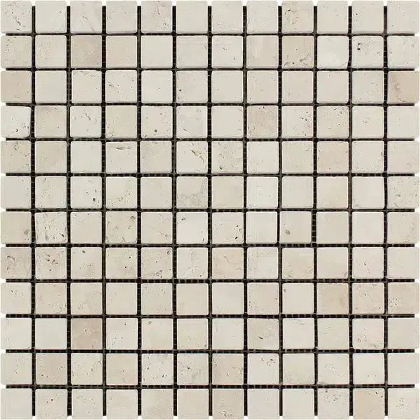 Ivory Light Travertine 1X1 Mosaic Tumbled Square Mosaic Tile Sheet