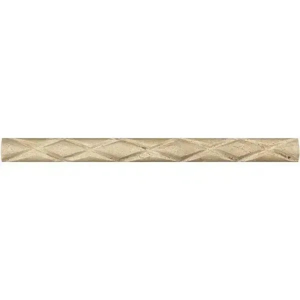 Textured gold molding on Ivory Light Travertine 1X12 Diamond Rope Liner Honed