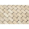 Rectangular beige brick pattern of Ivory Light Travertine 1X2 Brick Mosaic Tumbled