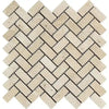 Beige stone tiles in a herringbone pattern for Ivory Light Travertine mosaic