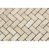 Ivory Travertine 1X2 Herringbone Mosaic Tumbled featuring a classic brick pattern