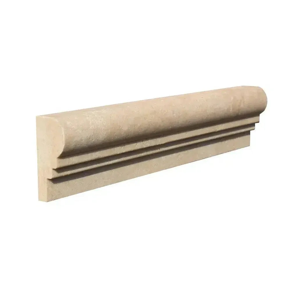 Four Beige Travertine Tiles in Ivory Light Travertine Double-Step Chair Rail Trim Liner