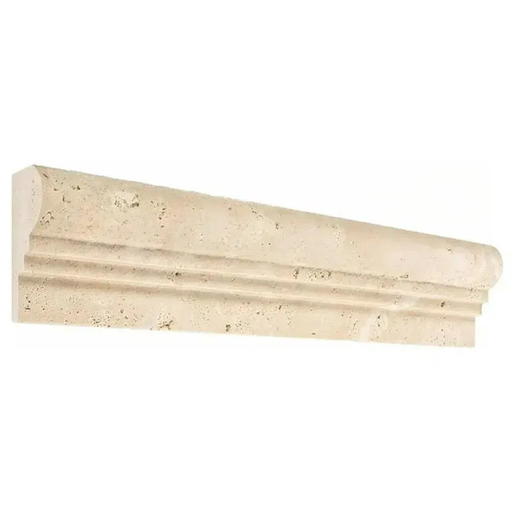 Beige Travertine molding featured in Ivory Light Travertine Double-Step Chair Rail Trim