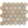 Beige hexagon tile mosaic of Ivory Light Travertine 2 inch, filled and honed