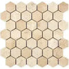 Beige hexagonal travertine tile mosaic in Ivory Travertine 2 inch design