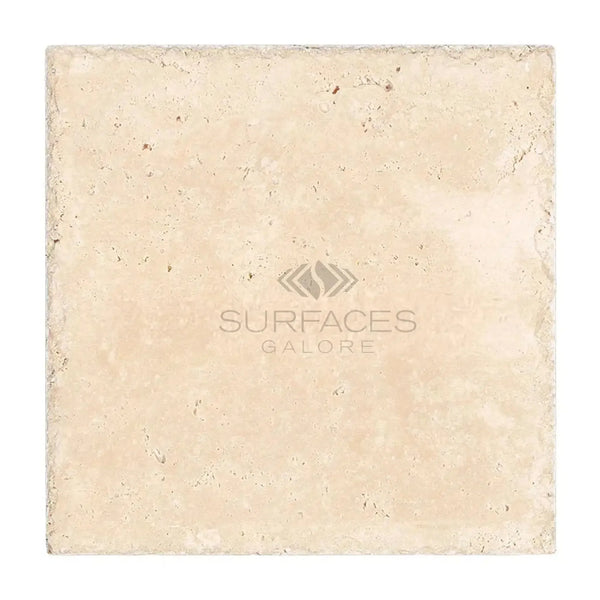 Ivory Light Travertine 24x24 Cross-Cut Tile, Unfilled, Brushed, and Chiseled Surface