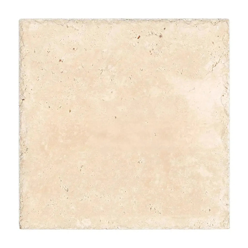 Ivory Light Travertine 24X24 Cross-Cut Unfilled Brushed and Chiseled Square Tile