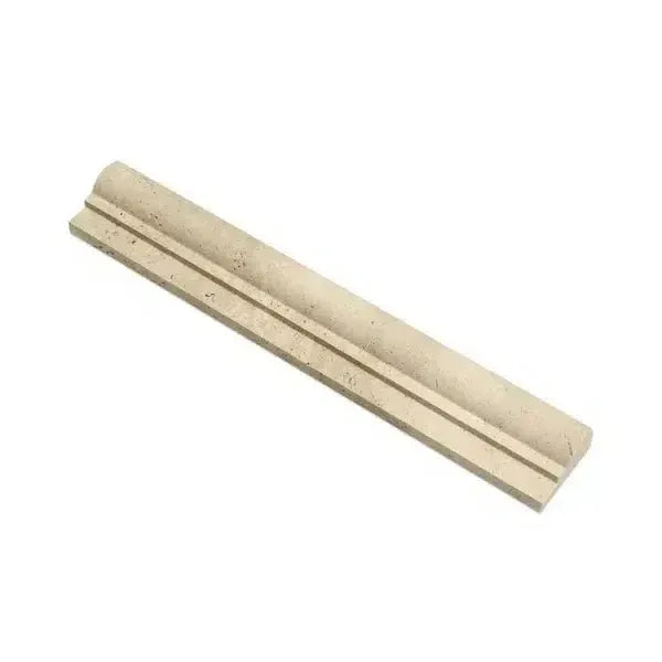 Beige Travertine Pencil Tile in Ivory Light Travertine 2X12 Single-Step Chair Rail Trim