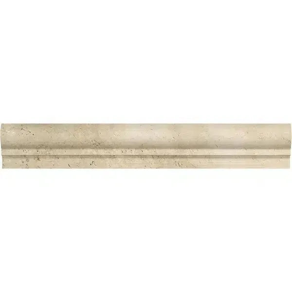 Beige Travertine border tile showcased in Ivory Travertine Single-Step Chair Rail Trim