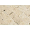 Beige travertine herringbone tile from Ivory Light Travertine 2X4 Brick Mosaic Split-Faced