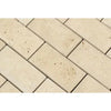 Beige Travertine brick tiles in Ivory Light Travertine 2X4 Deep-Beveled Mosaic Honed