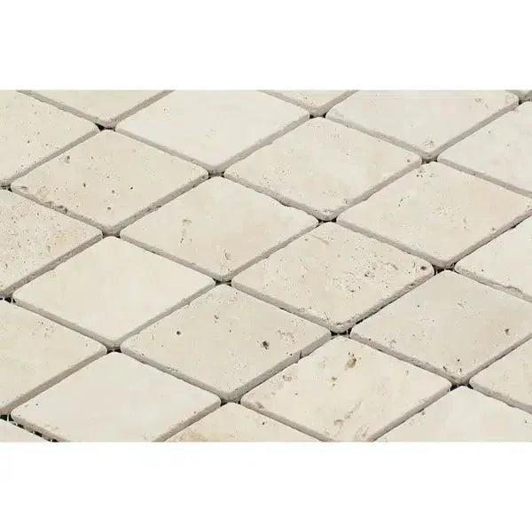 Ivory Light Travertine 2X4 Diamond Rhomboid Mosaic Tumbled Tile with Diamond Pattern