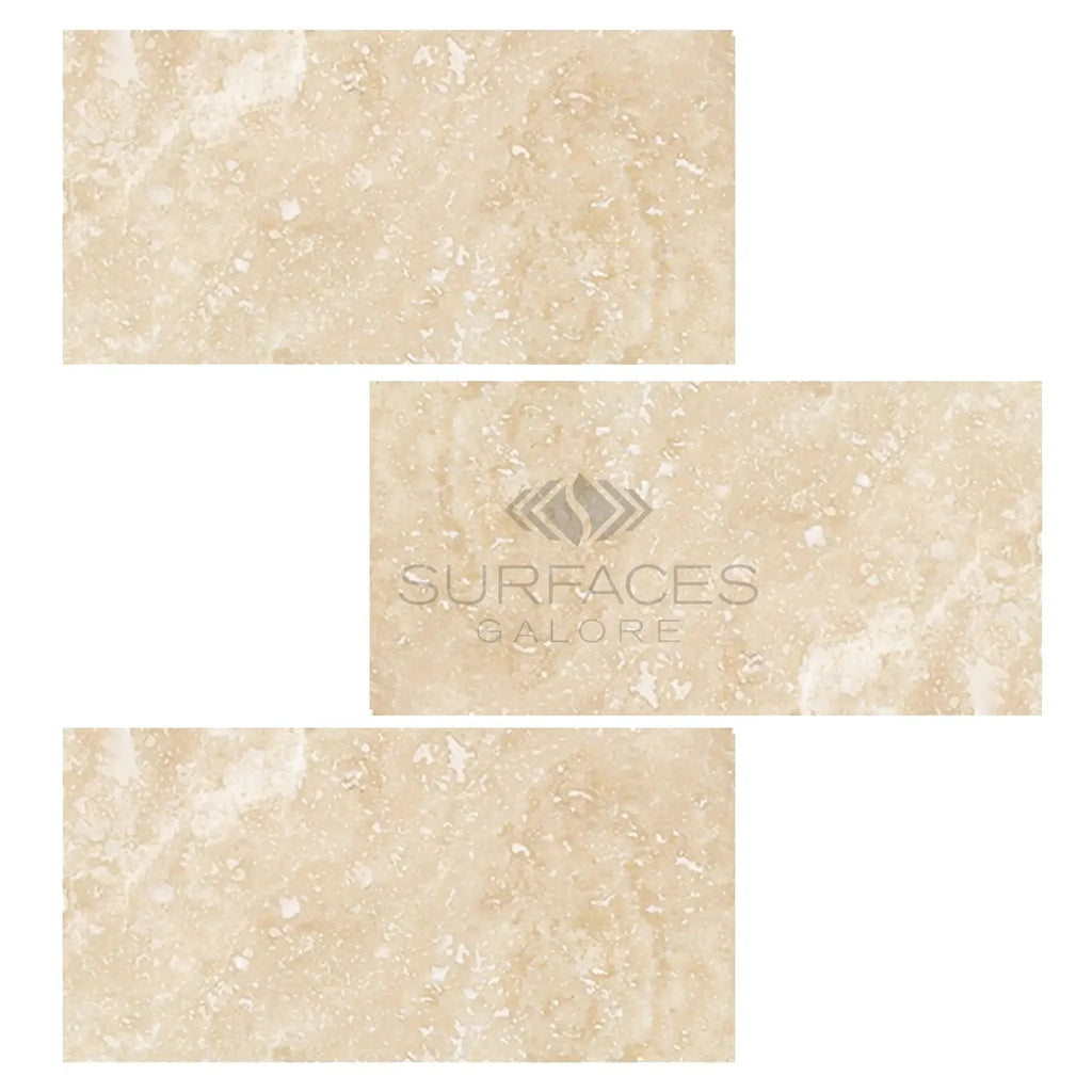 Beige travertine tiles from Ivory Light Travertine 3X6 Cross-Cut Filled and Honed