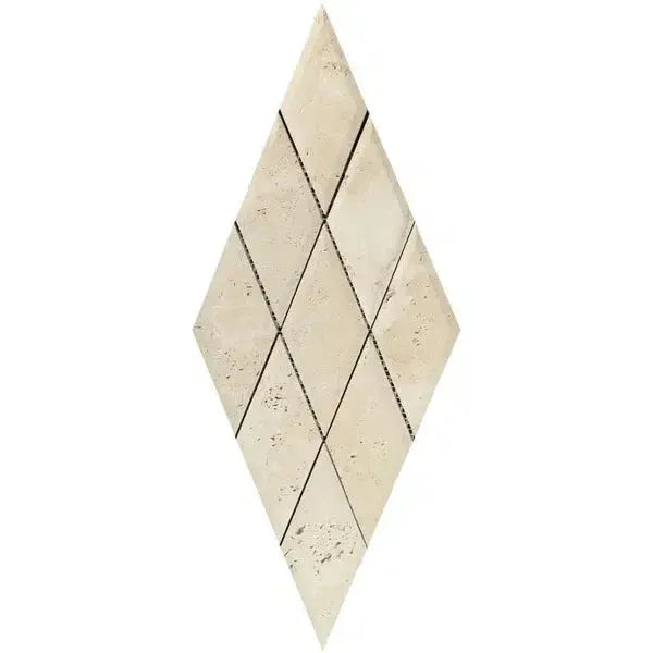 Ivory Light Travertine 3X6 Deep-Beveled Diamond Mosaic Tile in a sophisticated design