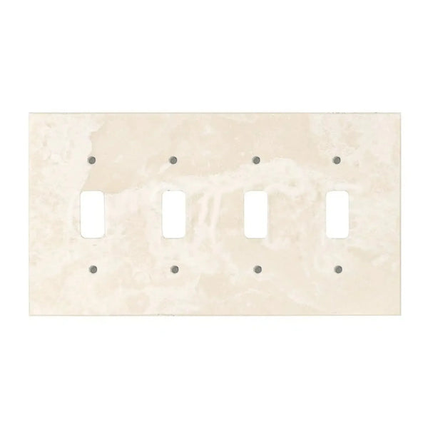 Ivory Travertine 4 Gang Toggle Switch Wall Plate for elegant home lighting control