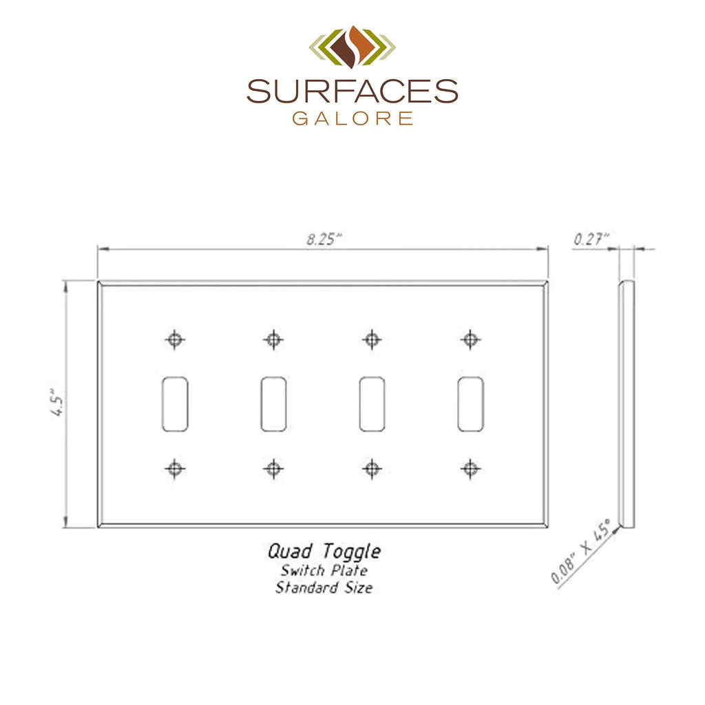 Diagram of Quad Toggle Switch Plate for Ivory Travertine 4 Gang Wall Plate