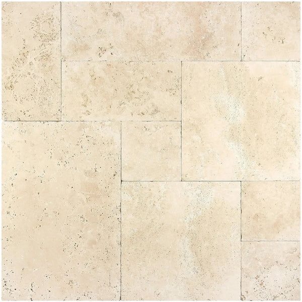 Beige travertine tile pattern in Ivory Light Travertine 4 pcs Versailles set