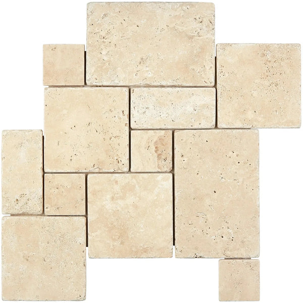 Beige travertine tile mosaic in Ivory Travertine 4 pcs Versailles Pattern set