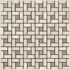 Beige and gray mosaic tile pattern in Ivory Travertine mini pinwheel design