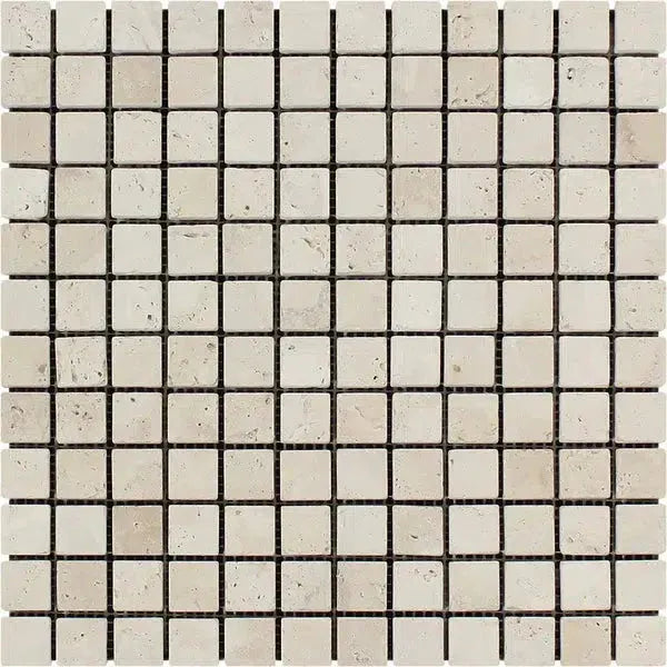 Ivory Light Travertine 5/8X5/8 Mosaic Tumbled Square Tile Sheet