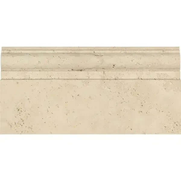 Beige travertine molding in Ivory Light Travertine 5X12 Baseboard Trim Liner Honed