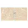 Two beige travertine tiles from Ivory Light Travertine 6X6 Cross-Cut Filled and Honed