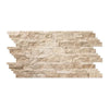 Beige stacked stone wall panel in Ivory Travertine 7X20 Ledger-Panel Split-Faced design